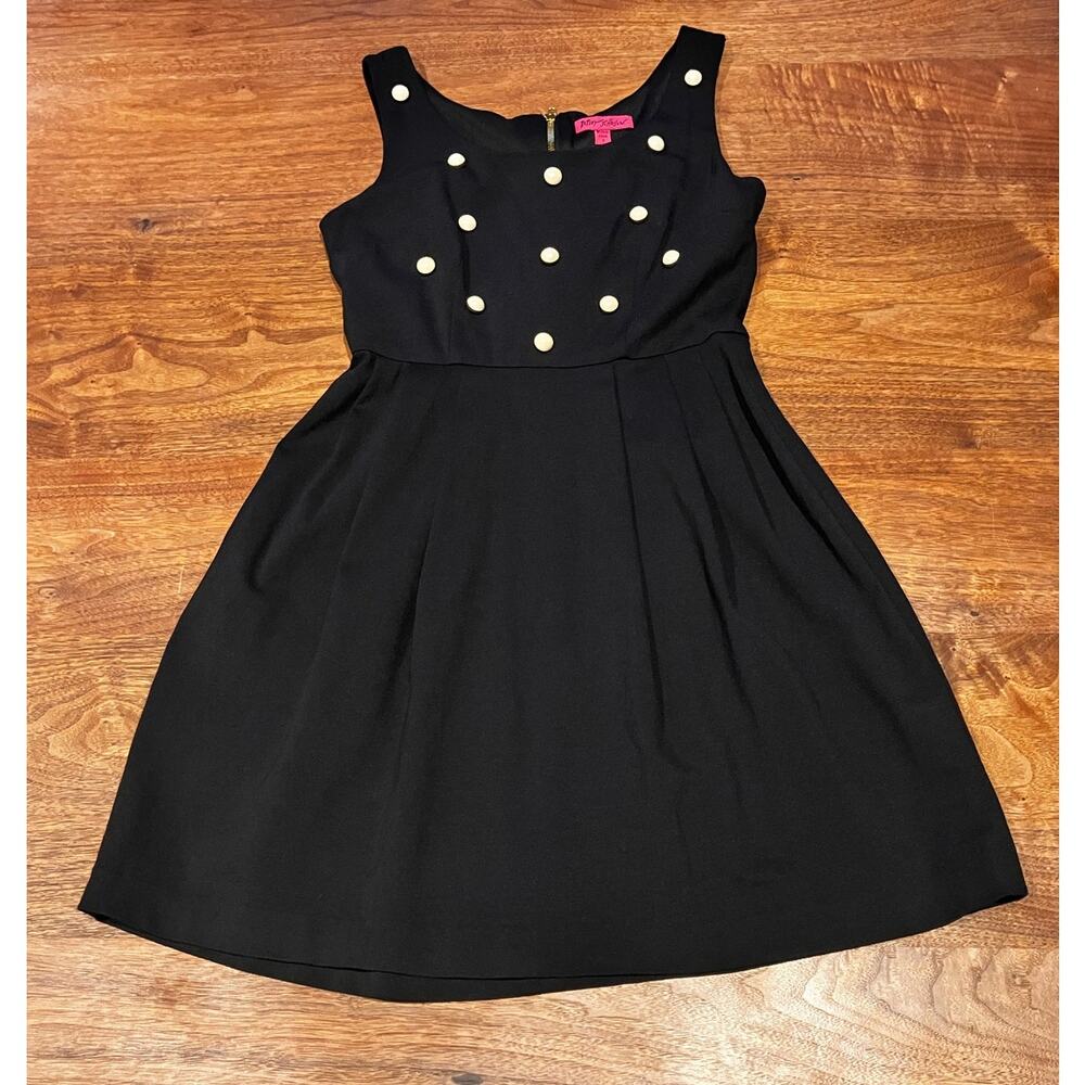 Betsey Johnson Dress‎ Black Sz 2 Sleeveless Pearl Accents Knee Length Rush
